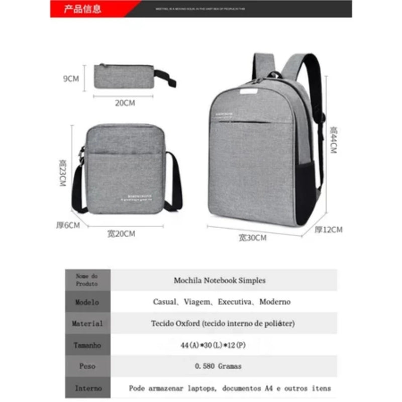 3 Pieces Kit Backpack Case Bag Side Bag Unisexx Comfortable Versatile And Large Capacity