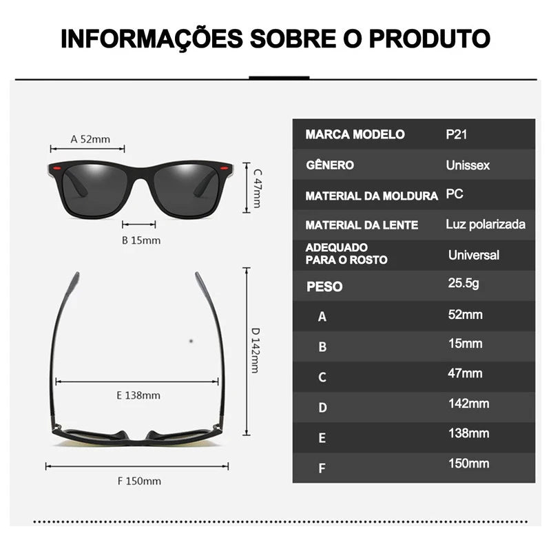 Óculos de Sol Polarizados Unissex com Lentes Espelhadas