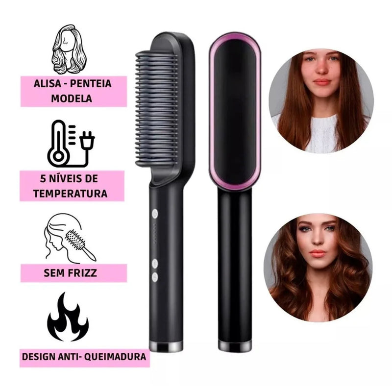 Escova De Cabelo 3 em 1 Elétrica com Pente De Aquecimento Para Alisador bivolt 120 220