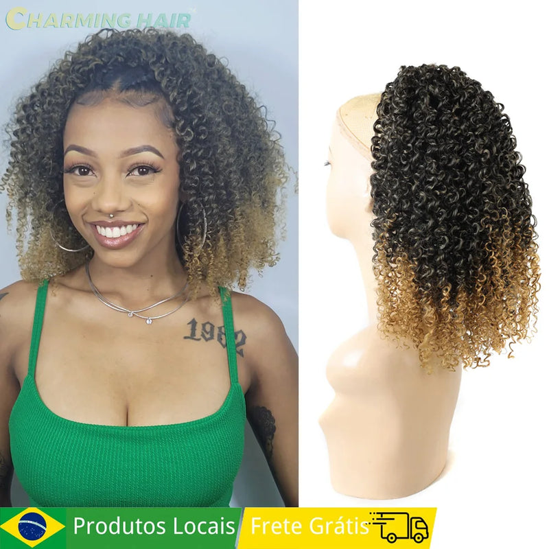 Rabo De Cavalo Cabelo Bio Fibra Proteína de Alta Temperatura Afro Cacheado Drawstring Ponytail Cabelo 16inch 40cm