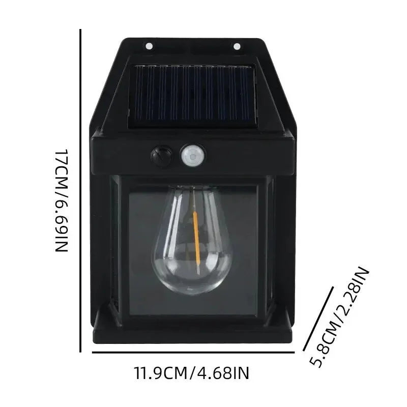 Solar Tungsten Motion Sensor Wall Light, Lâmpada LED, 3 modos de iluminação, luz solar impermeável, Energia Solar, ao ar livre,