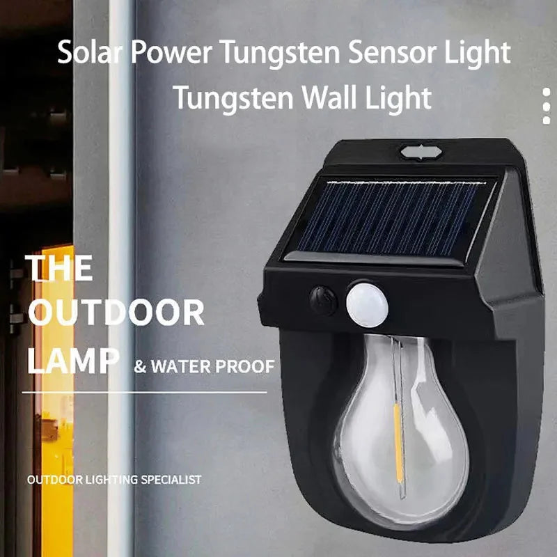 Solar Tungsten Motion Sensor Wall Light, Lâmpada LED, 3 modos de iluminação, luz solar impermeável, Energia Solar, ao ar livre,